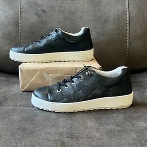 Jambu Women's Black Leather Woven Lace-Up Comfort Sneakers Size 11W